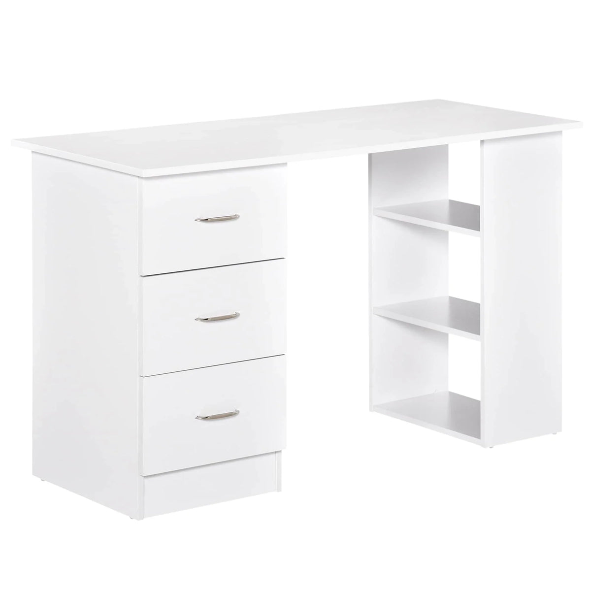 HOMCOM 47 Modern Home Office Computer Desk Bookcase Combo Writing Table Workstation with 3 Drawer and Storage Shelf - White