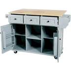 Kitchen Cart With Rubber Wood Drop-Leaf Countertop