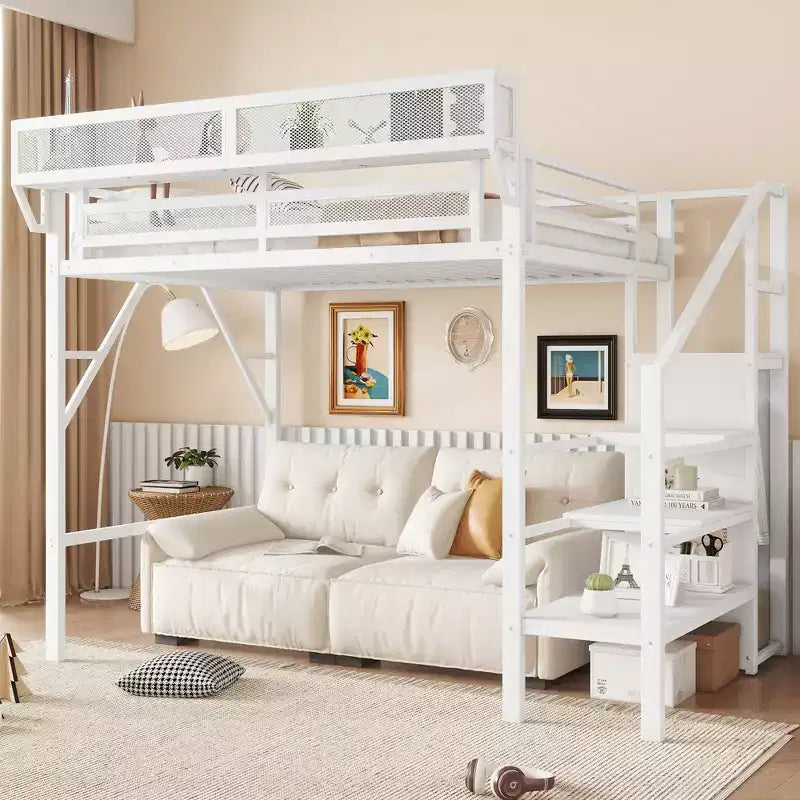 Okak 94-Zoll-Hochbett in Twin-Größe mit Kleiderschrank, Twin-Bett mit Ablagefächern und Korb, Bettgestell für Schlafzimmer und Wohnheim