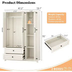 AMERLIFE 47-Zoll-Kleiderschrank im Landhausstil mit 3 Türen, 2 Schubladen, Kleiderstange und verstellbaren Regalen, freistehender Kleiderschrank-Organizer