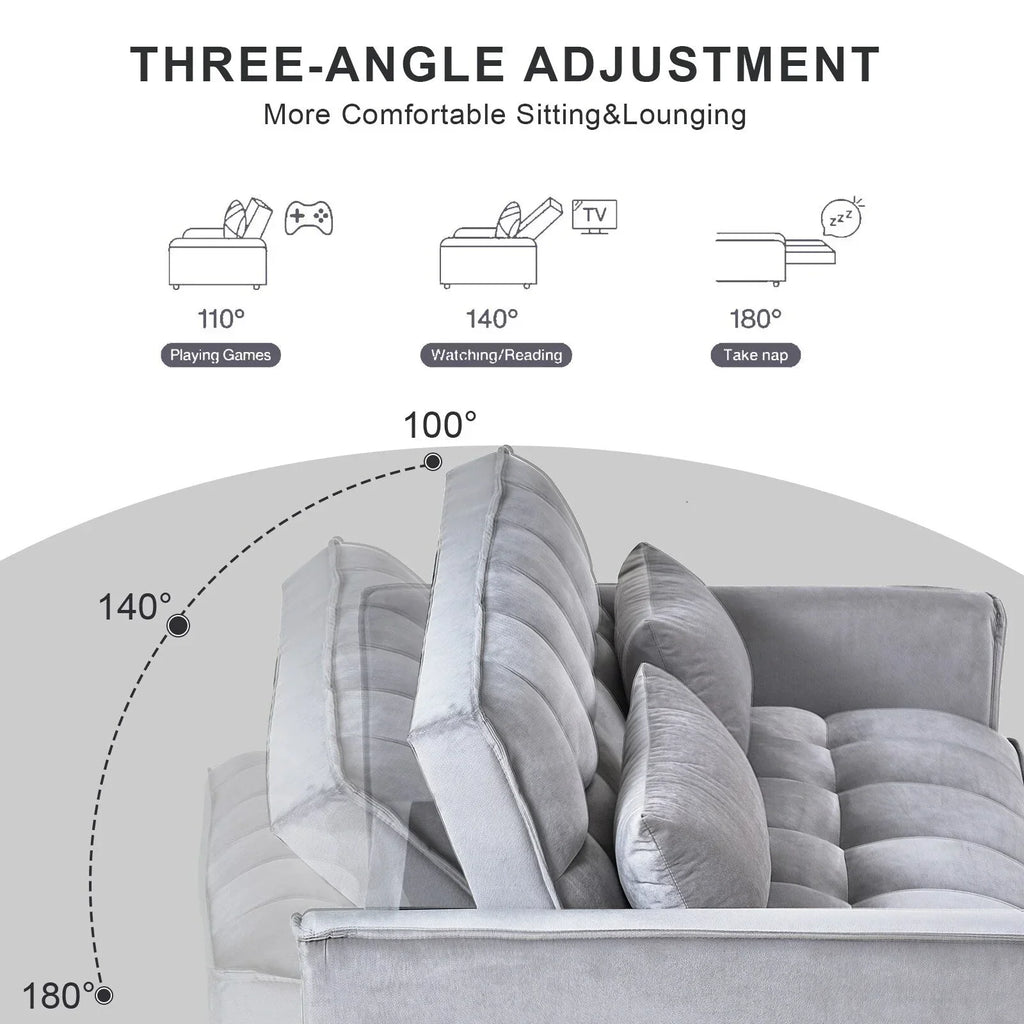 Modernes ausziehbares Schlafsofa, 3-in-1-Schlafsofa mit verstellbarer Rückenlehne, Samt-Loveseat, Kissen und Seitentaschen