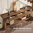 Table console Lantine à 2 niveaux avec 3 tiroirs, console de 70,9 avec rebord surélevé et étagères de rangement pour le salon, le couloir ou l’entrée