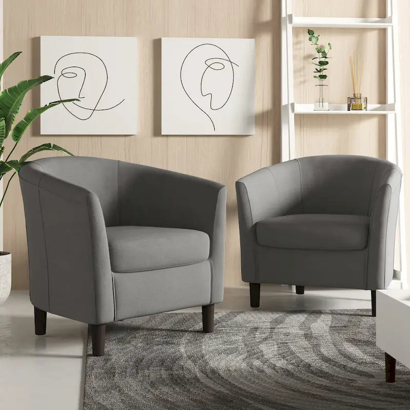 Ensemble de 2 fauteuils club modernes en lin, style tonneau