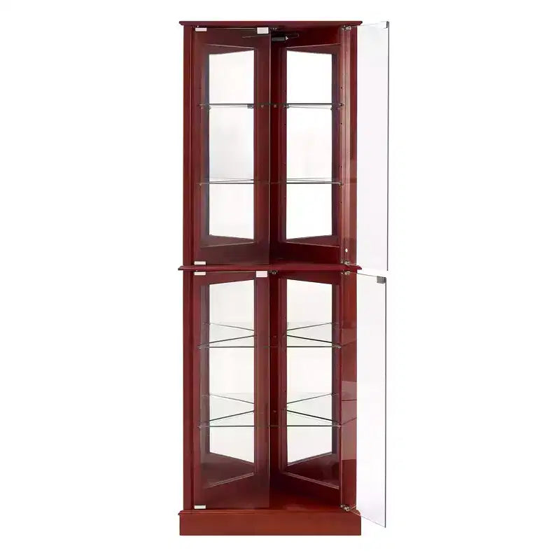 Vitrine d’angle, cerisier/noyer, vitrine à 4 portes en verre