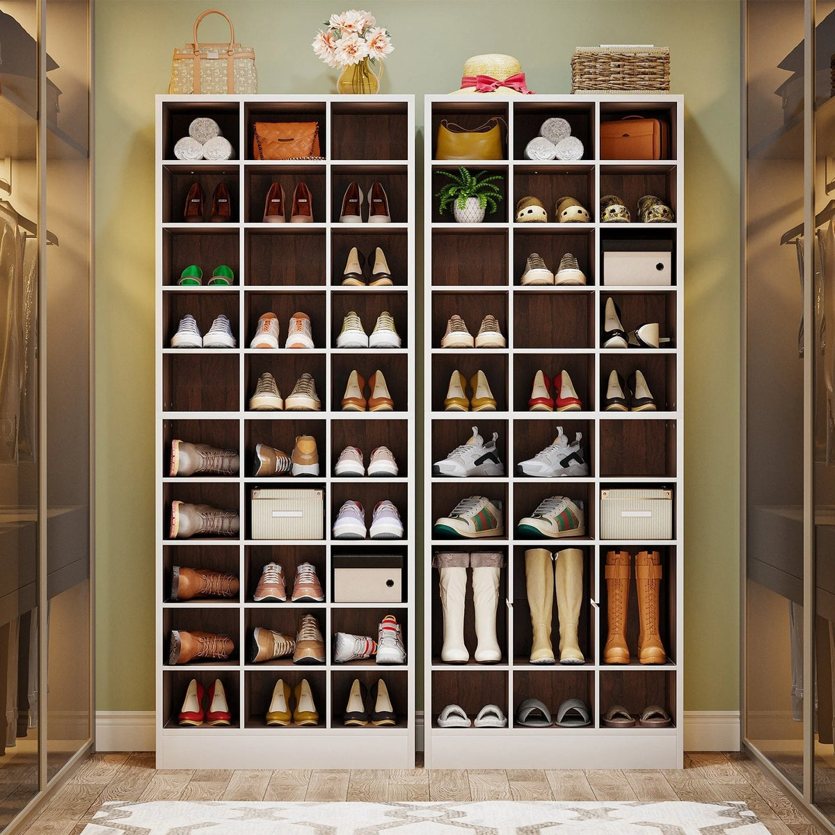 Hohes Schuhregal für 30 Paar Schuhe, 10-stufiger weißer Schuhschrank aus Holz für Kleiderschrank und Eingangsbereich – 10-stufig