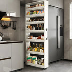 Moderner Buffetschrank aus Holz mit offenen Regalen und Rollen