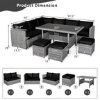 Costway Ensemble repas de jardin en rotin de 7 pièces, canapé d’angle, canapé et pouf — Voir les détails
