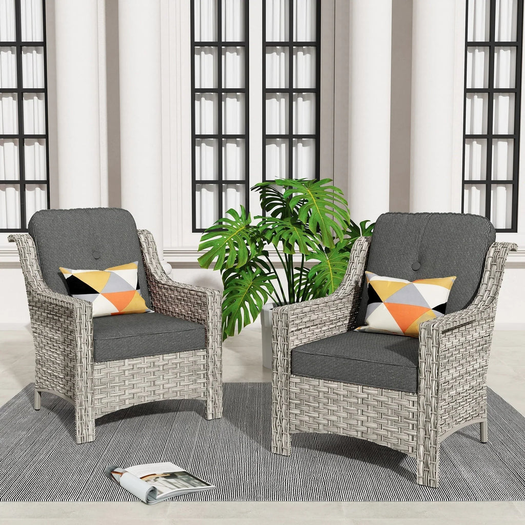 Ensemble de 2 fauteuils de jardin d’extérieur HOOOWOOO en rotin tressé à dossier haut