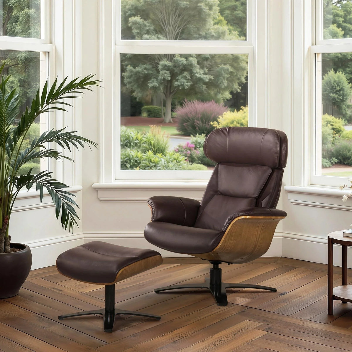 Fauteuil inclinable Jovan 31,5 en cuir véritable avec pouf