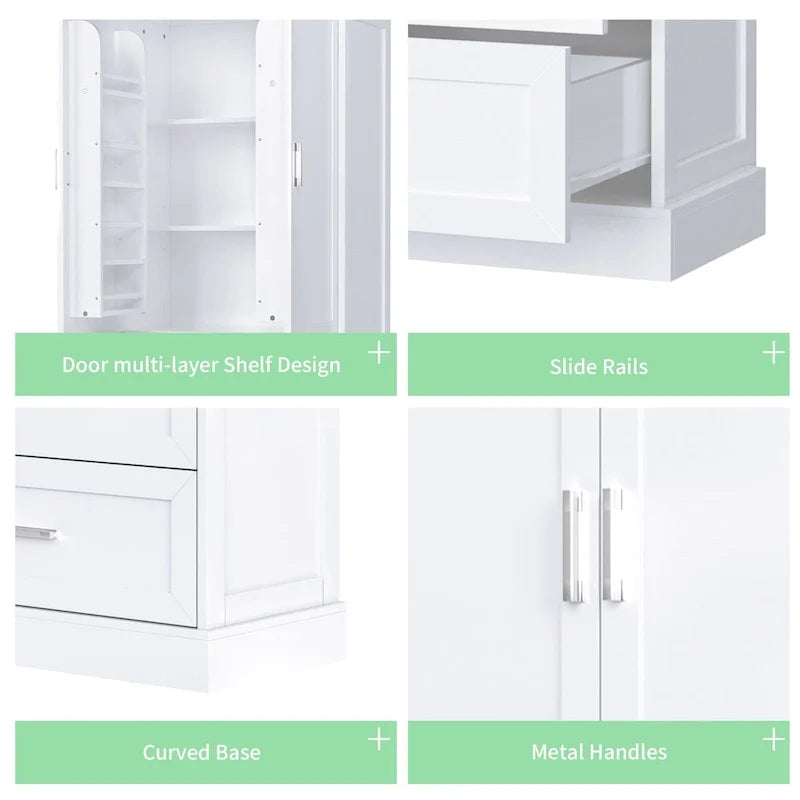 Armoire haute de rangement pour salle de bains, avec deux portes et tiroirs, étagère réglable, panneau MDF