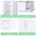 Armoire haute de rangement pour salle de bains, avec deux portes et tiroirs, étagère réglable, panneau MDF