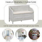 Rustic Solid Wood Entryway Storage Bench with Safety Hinge