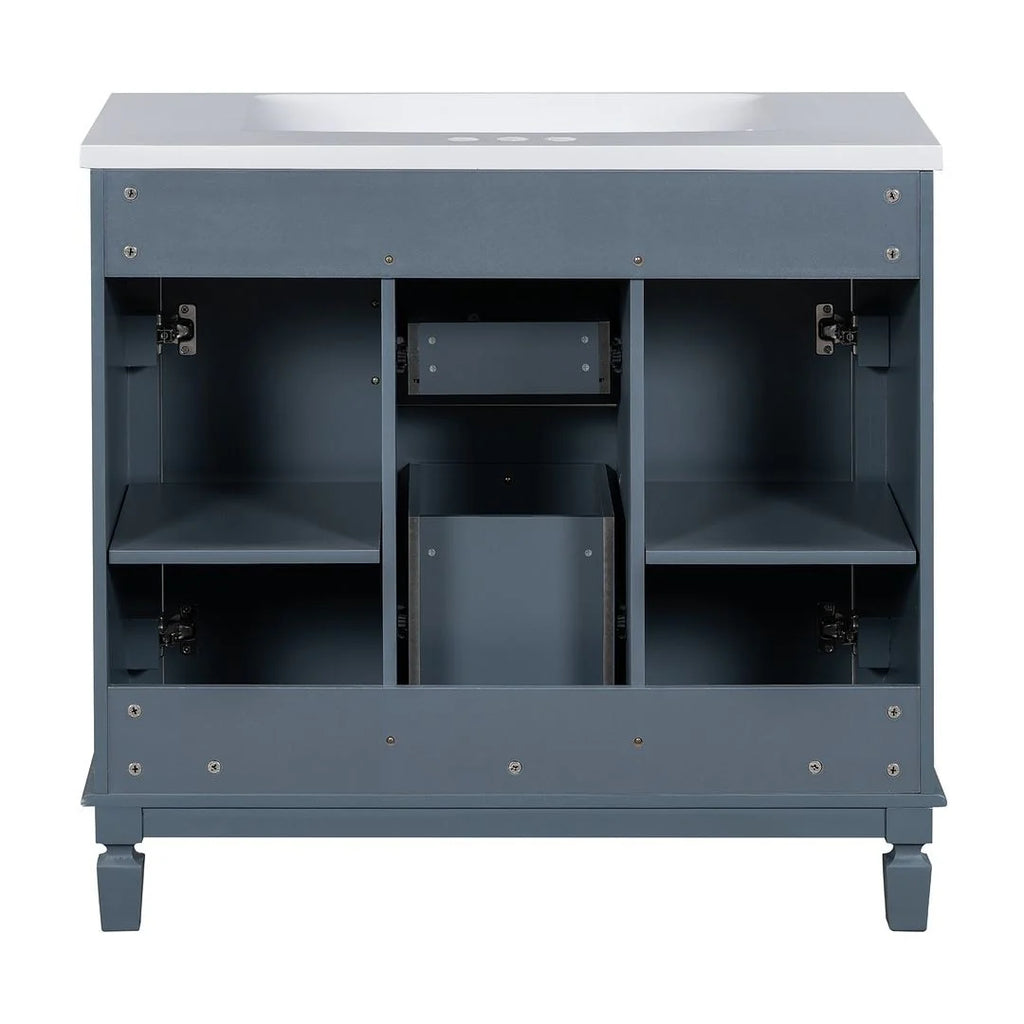 Meuble-lavabo moderne de salle de bains de 36 po avec vasque sur plan, armoire à miroir, 2 portes et 2 tiroirs