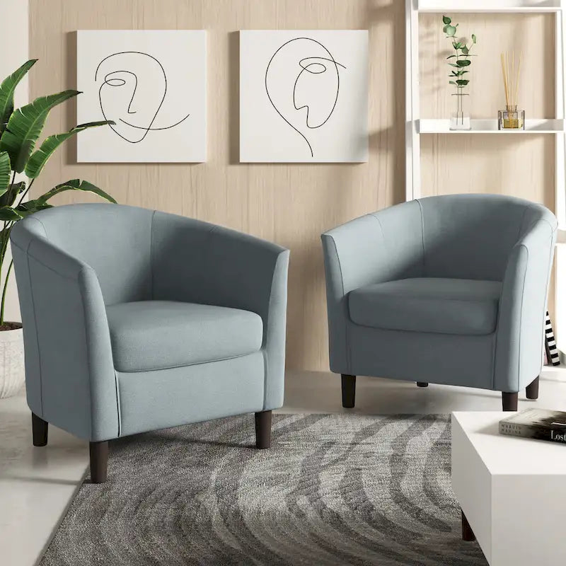 Ensemble de 2 fauteuils club modernes en lin, style tonneau