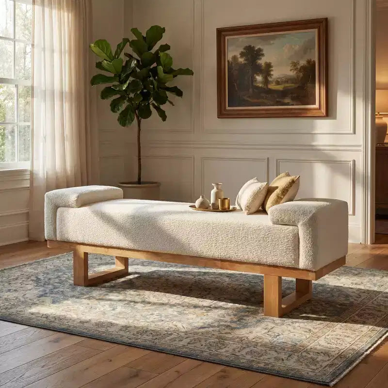Banc moderne Christopher Knight Home Paulina en hévéa, rembourré en bouclé