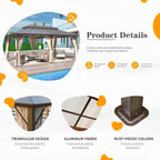 EROMMY Pavillon mit festem Dach, Outdoor-Pergola mit Doppeldach, Netzvorhängen und Vorhängen, robustes Vordach für Terrasse, Garten und Poolpartys