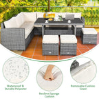 Costway Ensemble repas de jardin en rotin de 7 pièces, canapé d’angle, canapé et pouf — Voir les détails