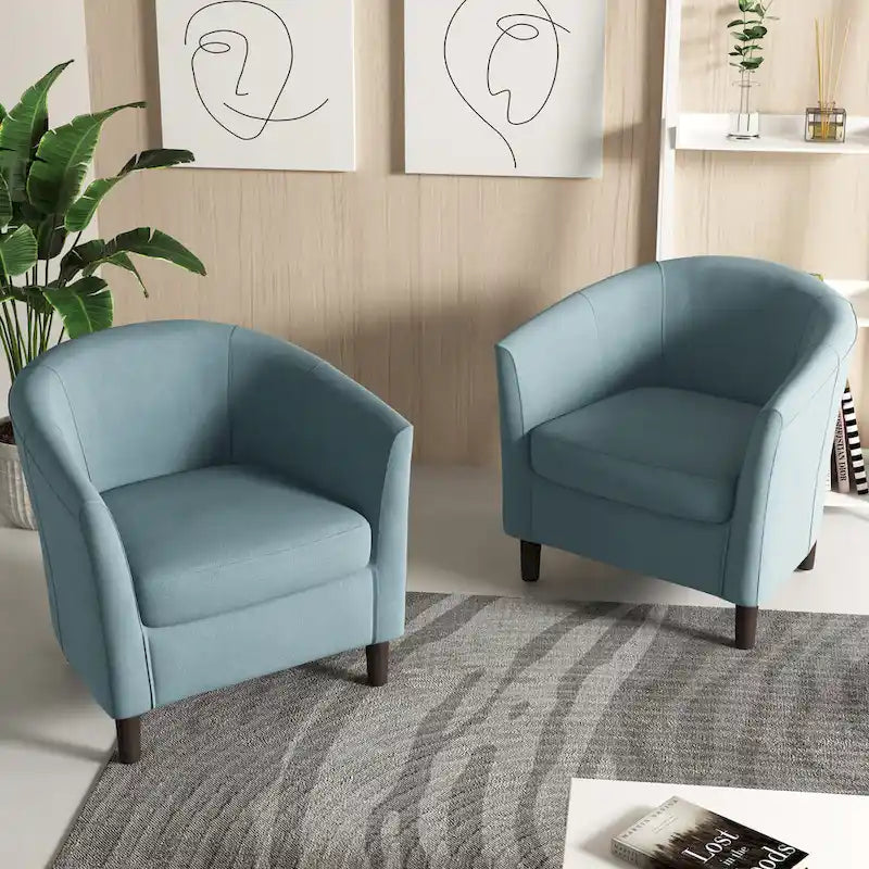 Ensemble de 2 fauteuils club modernes en lin, style tonneau