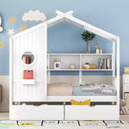 Holzhausbett in Twin-/Full-Größe mit 2 Schubladen, Kinderbett mit Ablagefach – ModernLuxe