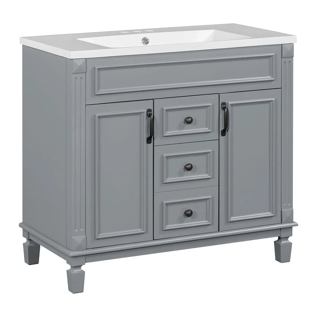 Meuble-lavabo moderne de salle de bains de 36 po avec vasque sur plan, armoire à miroir, 2 portes et 2 tiroirs