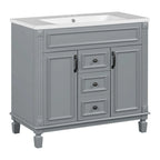 Meuble-lavabo moderne de salle de bains de 36 po avec vasque sur plan, armoire à miroir, 2 portes et 2 tiroirs