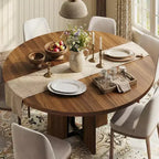 Table à manger ronde extensible de 47 à 63 po pour 4 à 8 personnes, table de cuisine extensible en bois de style champêtre avec structure en métal, table ovale gain de place pour appartement, gris rétro