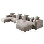 Grote modulaire hoekbank met corduroybekleding, U-vormig, 4-zits, met 2 ottomanen en 5 kussens