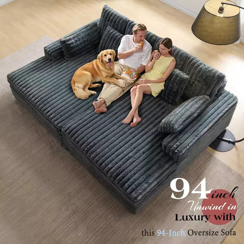 AMERLIFE 93-Zoll-Doppel-Chaiselongue-Sofa für zwei Personen, tiefes Cloud-Sofa mit Lendenkissen und breiten Armlehnen, einfache Montage, Kunstfell