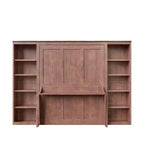 Murphy-Bett in Full-/Queen-Größe, platzsparendes Wandbett mit Schreibtisch und Bücherregal, Dunkelbraun – ModernLuxe