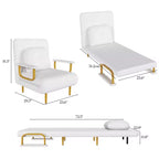Canapé-lit pliant 3-en-1, fauteuil convertible avec dossier réglable en 5 positions et coussin, couchage gain de place pour salon, chambre et bureau (blanc)