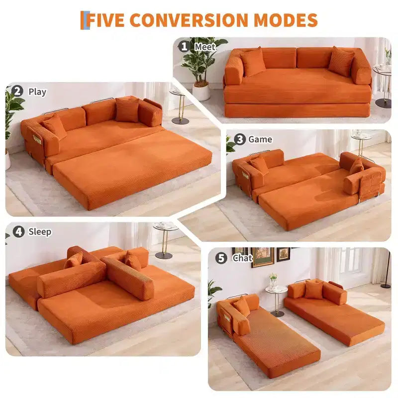 Schlafsofa, 78,8 5-in-1-Klappmatratzen-Couch/Loveseat, formstabiler Stahlrahmen, Cord mit Kissen