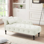 Chaise longue moderne de 60,6 po, capitonnée en velours avec boutons, pieds en bois massif et clous décoratifs