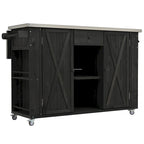 Outdoor Kitchen Island, Rustic Fir Wood with Stainless Steel Top and Smart Storage