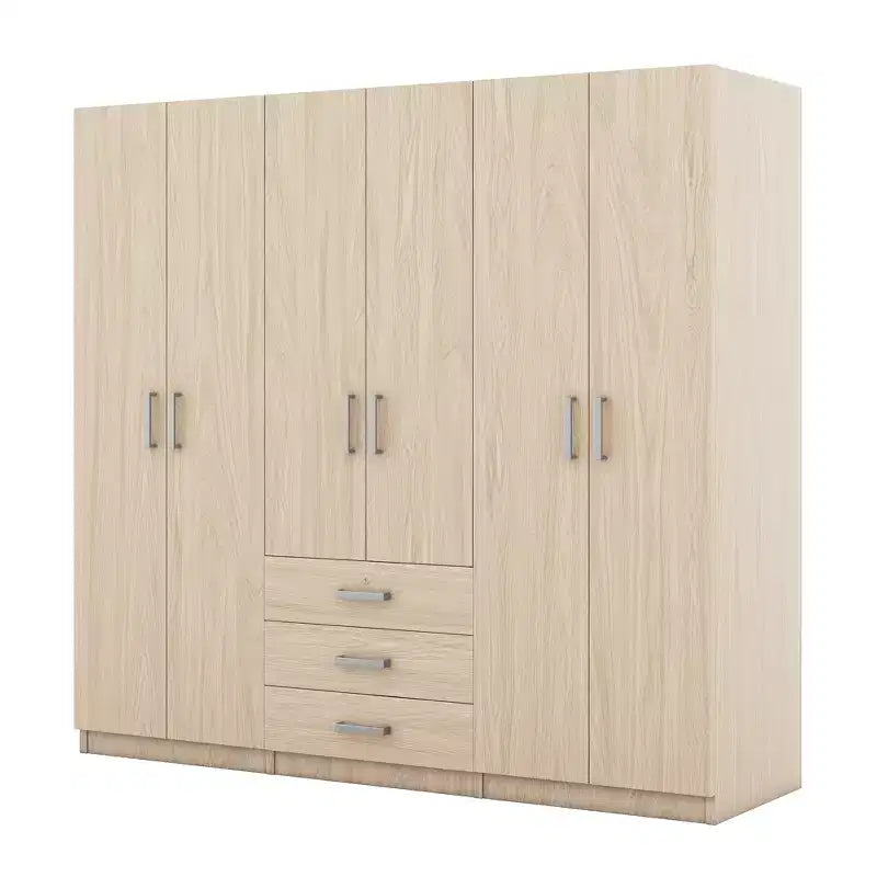 Houten kledingkast met 6 deuren en laden voor de slaapkamer