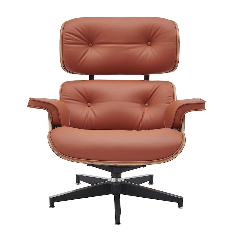 Leren loungefauteuil in mid-century-modern stijl, relaxfauteuil