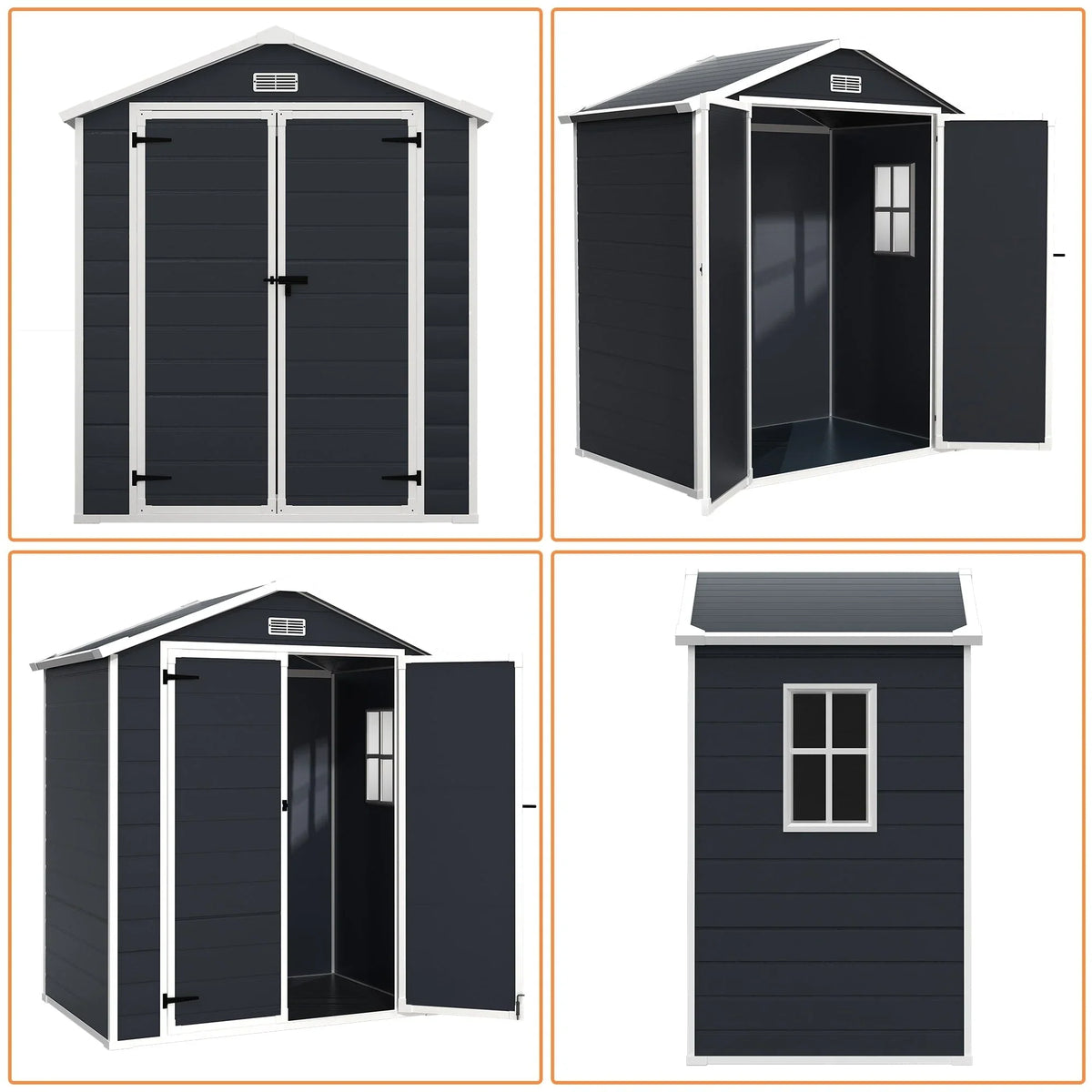 Opslagschuur van 6 ft x 4 ft/6 ft x 8 ft/8 ft x 6 ft/8 ft x 10 ft, weerbestendig kunststofhars voor buiten met vloer, gereedschapsschuur met puntdak