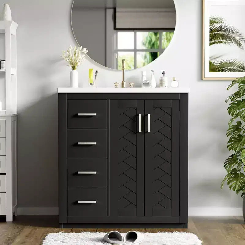 30 Einzelwaschbecken-Badezimmerwaschtisch mit Unterschrank und 3 Schubladen - Schwarz / Blau / Grün / Indigo / Weiß