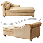 Fauteuil méridienne élégant français en velours avec revêtement rembourré et rangement, avec coussin