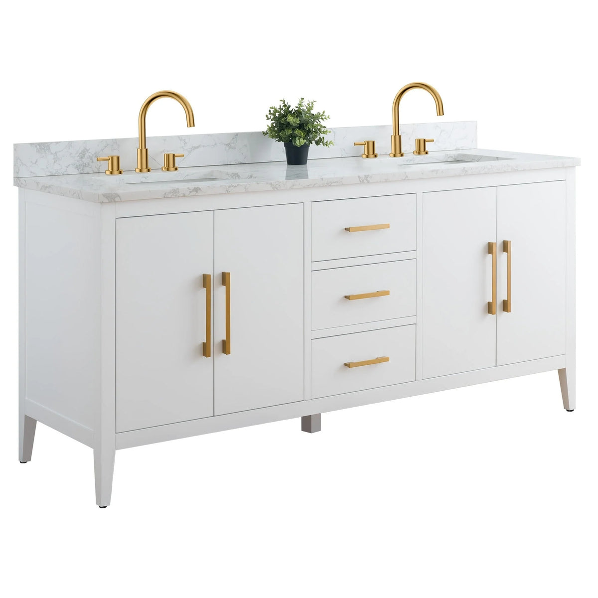 Vanity Art 72 badkamermeubel met dubbele wastafel en blad van composietmarmer