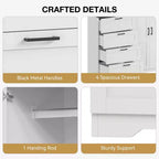 43.3 H Wood Armoire Wardrobe Closet with 4 Drawers & Hanging Rod, Multifunctional Bedroom Clothing Storage Cabinet Dresser