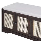 Banc de rangement rustique en bois Whisen, banc à chaussures pour entrée avec coussin amovible et étagères réglables