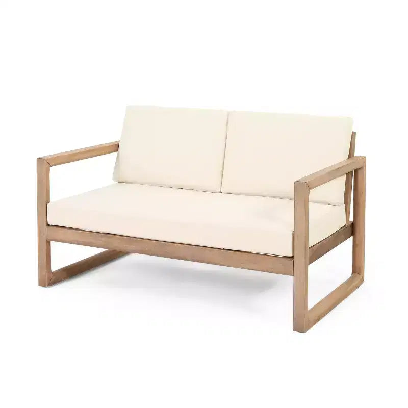Ensemble de mobilier de patio en bois d’acacia, ensemble d’extérieur avec table basse et coussins moelleux pour jardin, véranda et balcon, beige - Merax