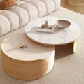 Moderne ronde salontafel, stenen tafelblad, natuurlijk hout - 50 x 31,5