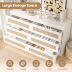 Rattan-Kommode fürs Schlafzimmer mit 6 Schubladen, 119 cm breite moderne Kommode im Landhausstil, Holzschrank mit Stauraum-Organizer für Kleiderschrank, Wohnzimmer und Flur