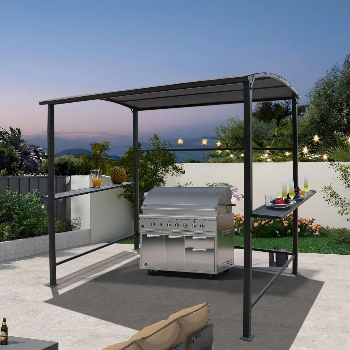 Grillpavillon mit Stahlrahmen, 5 x 8 Fuß, für den Außenbereich, Überdachung und Grillunterstand