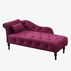 Chaise longue moderne de 60,6 po, capitonnée en velours avec boutons, pieds en bois massif et clous décoratifs