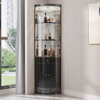 Eckschrank zur Aufbewahrung und Präsentation mit mehreren Ebenen aus Glas und Metall, Weinschrank