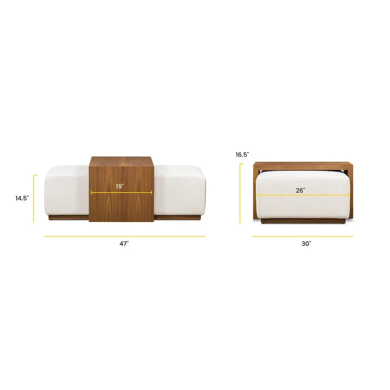 Pouf Poly & Bark Jarmo avec table en noyer réglable – véritable cuir italien pleine fleur