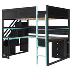 GDFStudio Scott Wooden Gaming Loft Bed with Storage Stairs, Desk, Shelves & Pegboard