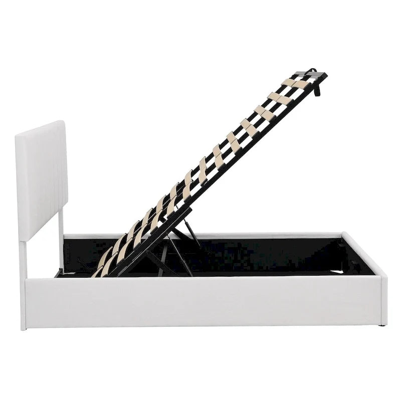 Lit plateforme queen-size rembourré avec système de rangement hydraulique - beige